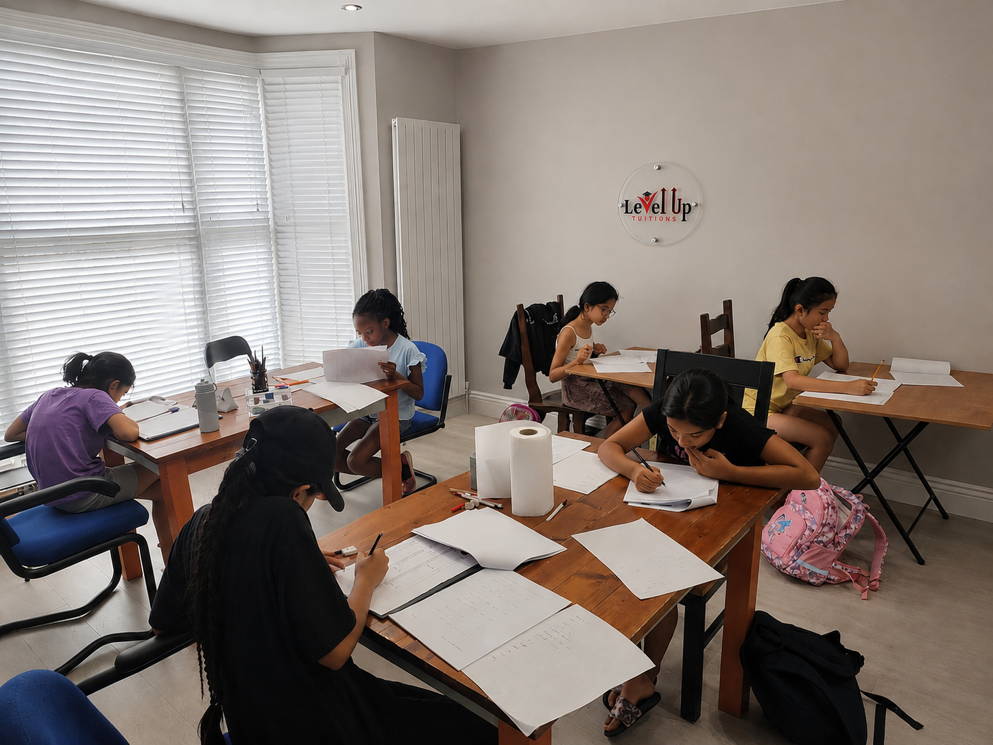 Children completing a mock test at Level Up Tuitions